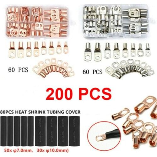 30PCS 4/8AWG Wire Ring Bare Copper Crimp Terminal Lugs Battery Closed Ends Electrical Splice Connectors Assortment Kit