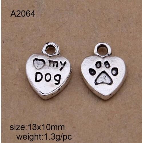 50pcs 13x10mm Antique Silver Alloy Letter Love My Dog Heart Charms Pendants For Bracelet Necklace Jewelry Making