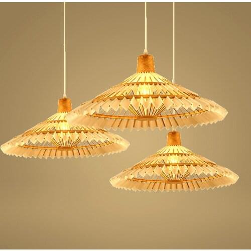 Bamboo Art Chandelier Japanese Umbrella Light Tea Room Club Light Creative New Chinese Woven Restaurant Umbrella Shade CL32302
