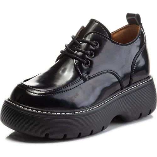 Platform Shoes Womens Leather Ankle Boots Miltiary Lace Up Creeper Shoes Oxfords Round Toe Military Punk Goth 34 35 36 37 38 39