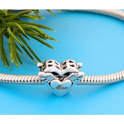 Berloque Sterling Silver 925 Mum My Angel Wings Heart Beads Charms Fit Original Charm Bracelet Necklace Jewelry Making Gift 2021