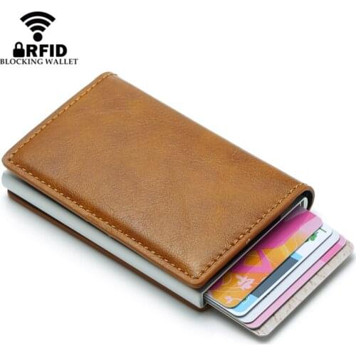 Bycobecy RFID Card Wallet Casual Slim Mini Wallet Metal Aluminum PU Leather Purse Business Card Case Wallet for Credit Cards