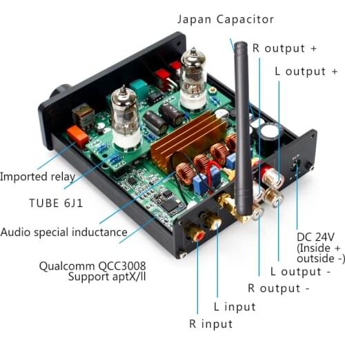 HF220 HiFi Digital Vacuum Tube Pre-amplifier Bluetooth 5.0 receiver aptx ll TPA3116 200W DAC Decoder Stereo Power Amp DIY
