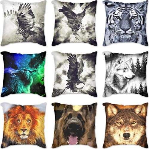 Coffee Appliance Decorative Cushions Sofa Seat Cushion Tiger lion parrot wolf dog eagle Printed Home Decor Throw Pillow Cover