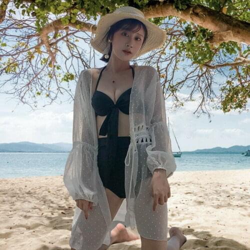 Hot Women Sexy Beach Dress Anti-sunburn Swimwear Transparent Bikini Cover Up Bathing Kaftan Lace Crochet Beachsuit White Black