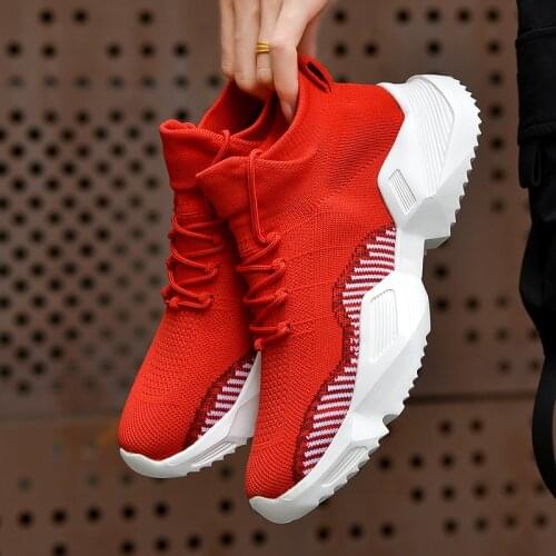 Men sneaker light casual shoes couple fashion red women flying knit socks to increase sports outdoor walking vulcanized shoes