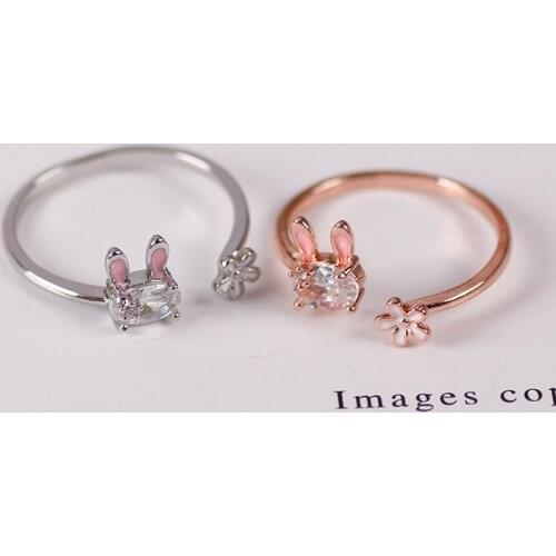 Fashion Creative Rose Gold Color Cute Rabbit Ring Adjustable Opening Charm Womens Crystal Ring Romantic Valentines Day Gift