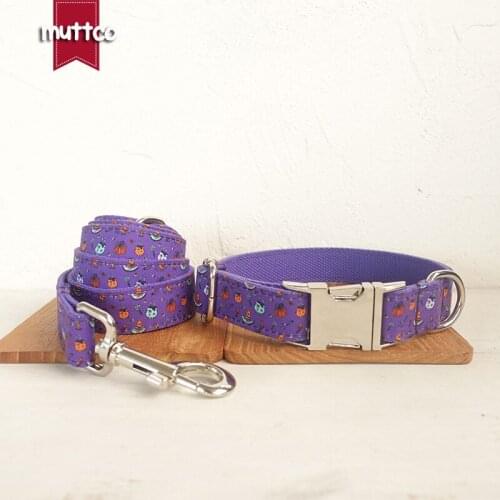 MUTTCO retailing self-design dog collar THE Helloween Night handmade poly satin and nylon purple 5sizes dog collar set UDC091