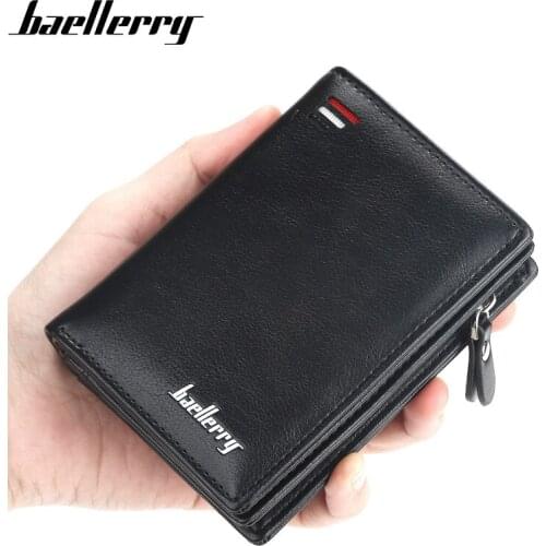 2021 Men Wallets Short Desigh Korean Style Zipper Card Holder pu Leather Men Purse Solid Coin Pocket High Quality Male Purse