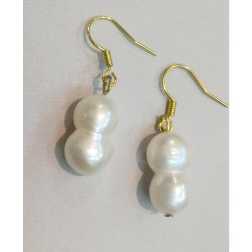 Natural pearl 20mm white double pearl gold hook dangle earrings women Jewelry Earrings freshwater pearl gift