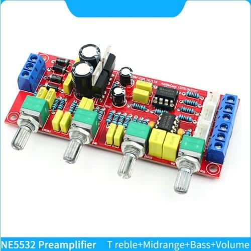 NE5532 OP-AMP HIFI Preamplifier Treble Midrange Bass EQ Volume tone control Board DIY Extension Cord 20CMDual AC 12V-18V