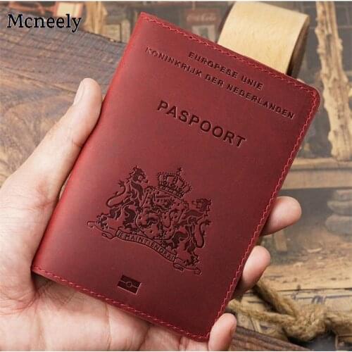 Vintage Holland Passport Holder Crazy Horse Genuine Leather Travel Wallet Business Travel Organizer Case Holland Passport Cover