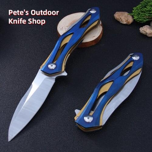 RMColored Titanium Special-Shaped Folding Knife, All-Steel Structure Ball Bearing Outdoor Knife, Hunting Self-Defense Collection