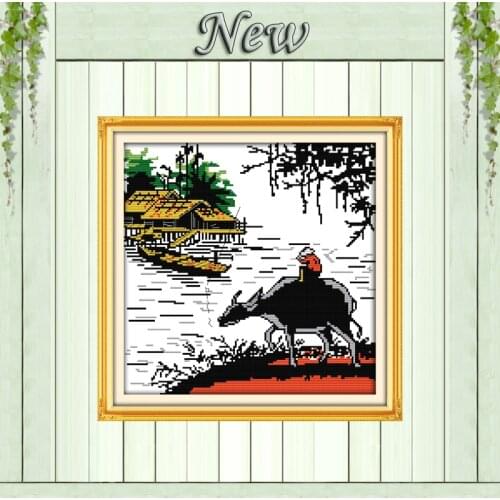 Lakeside shepherd boy home decor paintings counted print on canvas DMC 11CT chinese Cross Stitch Needlework Sets Embroidery kits