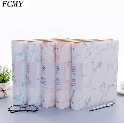 A4 Leather Clip File Folder Binder Marble Pattern Student Paper Board Folder A4 Office Storage Clip Folders for School