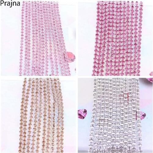 Prajna Rhinestone Chain Trim Crystal Rhinestone Sewing Applique Sew On Rhinestone Accessories For Dress Decoration Silvery Gold