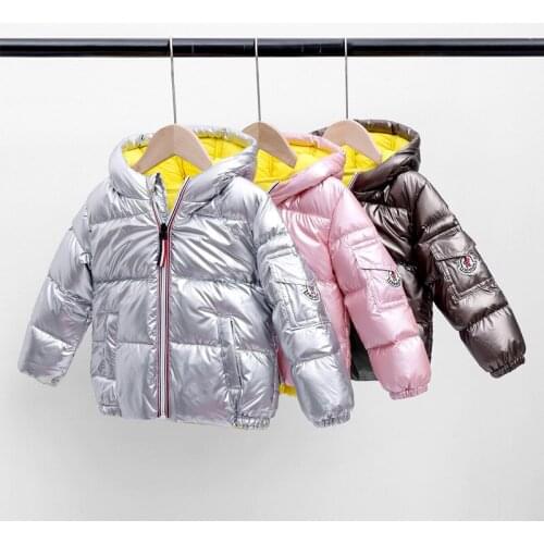 New Childrens Space Down Jacket Winter Baby Bread Clothes Boys Girls Shiny Thick Down Coat