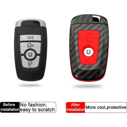 QHCP Car Remote Key Cover ABS Key Shell Carbon Fiber Style Key Case Bag 4Pcs/Set Protector Accessory For Ford Mustang 2018 2019