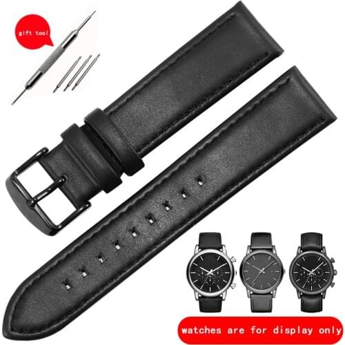 Replacement Strap For Armani AR1692 1694 1732 1828 2075 AX2098 Black Genuine Leather Watchband 20mm 22mm Mens Wristband
