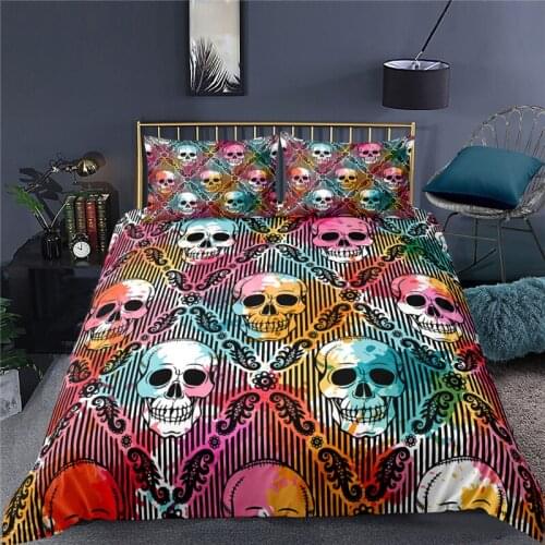 Luxury 3D Colorful Skull Print 2/3Pcs Bedding Sets Comfortable Duvet Cover Pillowcase Home Textile Queen and King EU/US/AU Size