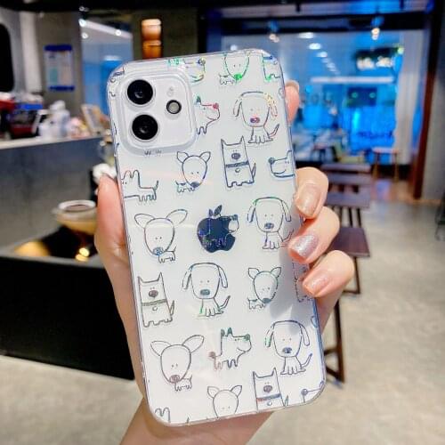 Luxury Electroplated Dog Bear Print Phone Case for iPhone 11 12 Pro Max XS Max X XR 7 8 Plus Clear Glitter Cute Funny Soft Case