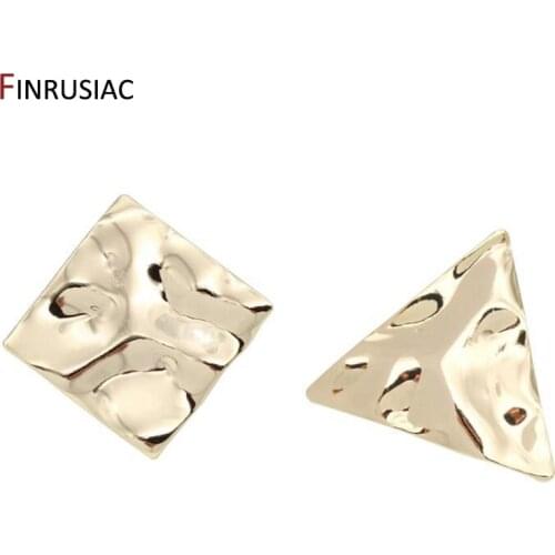 Korean 14K Gold Plated Post Earrings Hooks DIY Jewelry Accessories Smooth Irregular Surface Square / Triangle Earrings