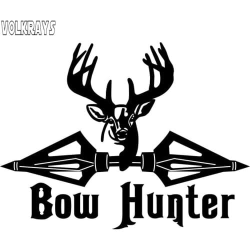 Volkrays Funny Car Sticker Bow Hunter Hunting Deer Broadheads Arrow Accessories Reflective Vinyl Decal Black/Sliver,11cm*15cm