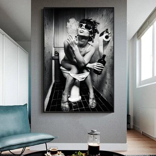 Modern Art Sexy Girl Sits In A Toilet Paintings Posters and Prints Black White Prints Wall Art Pictures for Home