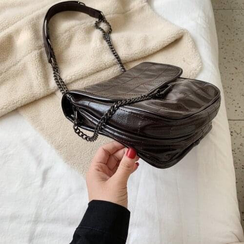 2021 Chain Design Shoulder Simple Bag Lady Small Handbags Black Bags Soft Pu Leather Crossbody Bags for Women