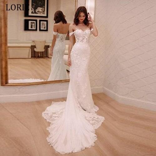 LORIE Mermaid Wedding Dresses Elegant Lace Appliques Wedding Dress Open Back vestido de noiva Customize Wedding Bridel Gown