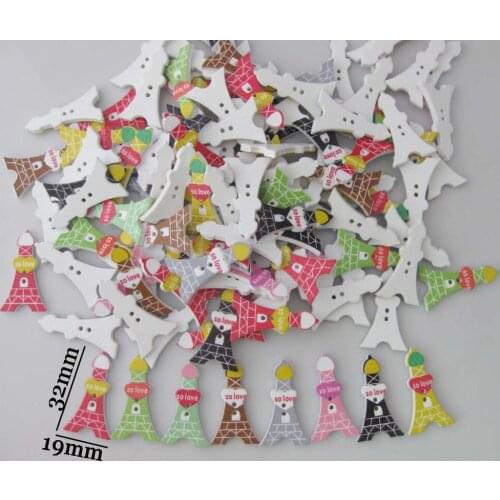 WB0235 France Effie Tower 32mm*20mm wood buttons mixed 200pcs Fashionable Sewing buttons for craft/garment