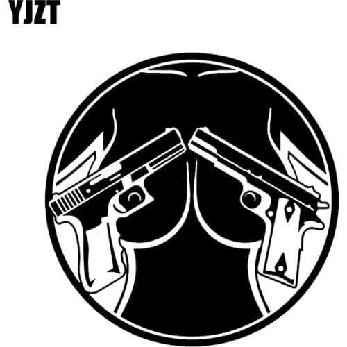 YJZT 14.9*14.9CM Coolest Gun And Beauty Female Car Sticker Vinyl Decoration High Quality Accessories Decals C12-0223