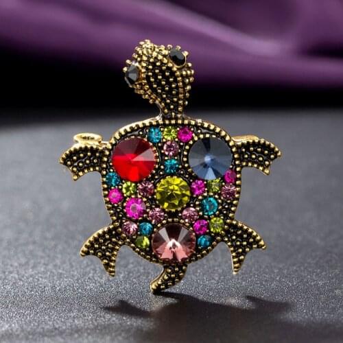 Zlxgirl jewelry cute Womens fashion Colorful rhinestone crystal tortoise brooches jewelry antique gold vintage women scarf pins