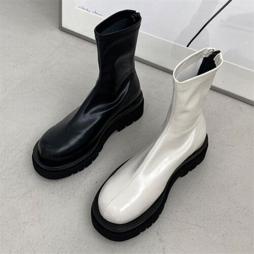 2021 New Women Ankle Boots Thick Sole Elastic Short Booties Female Slim Fit Sock Boots Fashion Botas Mujer Black White