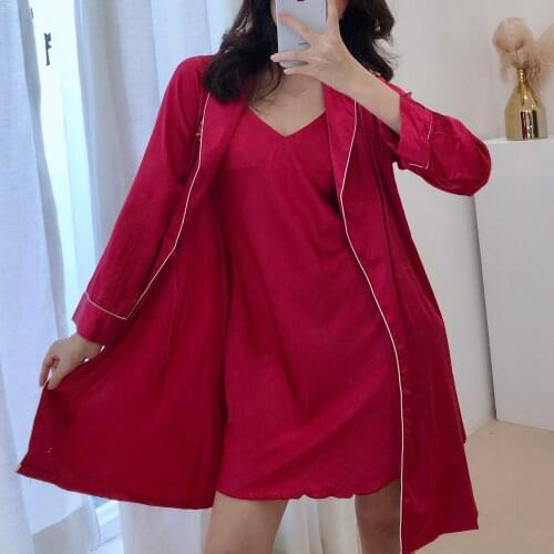 Women sexy bathrobe female bride robe silk spaghetti strap lace sleepwear twinset nightgown set lounge Nightdress #4166