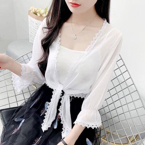 2021 Summer White Chiffon Jacket Sun Protection Clothing Seaside Vacation Boho Top Holiday Short Cardigan Coat Femme X114