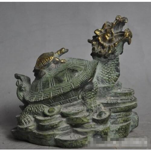 Zhmui880070236++ China bronze fengshui animal Tortoises Dragon Turtle wealth yuanbao coin statue