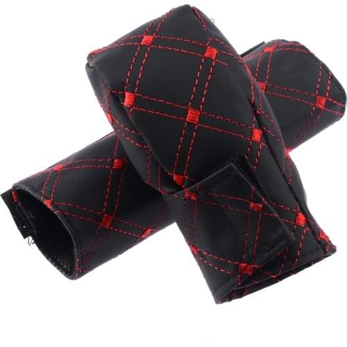 1 Set Faux Leather Car Gear Shift Knob Cover Hand Brake Cover Sleeve 2 in 1 Set Professional Car Interior Shift Knob Cover