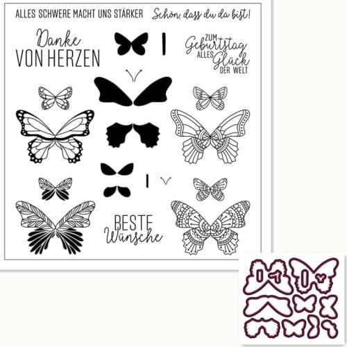 14x14 Cartoon Butterfly Transparent Silicone Rubber Stamp and Metal Die Sheet Cling Scrapbooking DIY Cute Pattern Photo Album