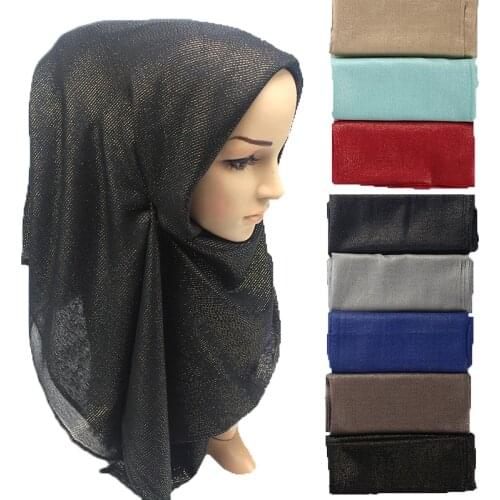 2019 gold thread solid scarf women shimmer plain shawl viscose scarves and shawl muslim printed scarfs arab hijabs shinny 1 pc