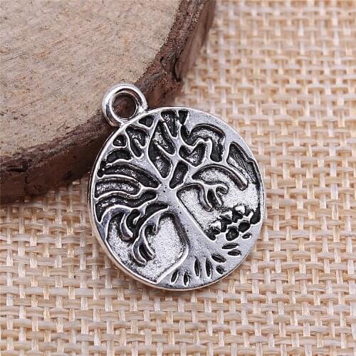 27pcs 20x24mm antique silver Round double-sided tree charms diy retro jewelry fit Earring keychain hair card pendant
