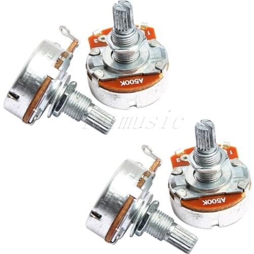 4Pack Chrome 500K-ohm Volume Potentiometer A500K Guitar Pots Full Size