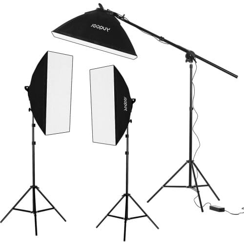 Andoer Studio Photography Softbox LED Light Kit 2700K/5500K Dimmable LED Lights 2 Meters Light Stands Carry Bag, 3 Packs