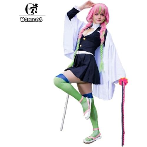 ROLECOS Demon Slayer Mitsuri Kanroji Cosplay Costume Demon Slayer: Kimetsu no Yaiba Cosplay Mitsuri Women Dress Full Set Anime