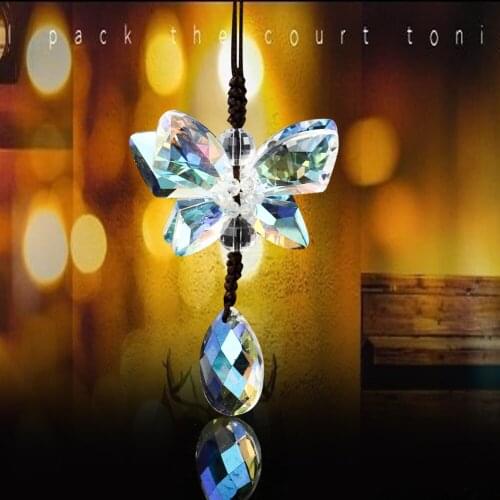 Car Hanging Pendant AB Color Butterfly Crystal Suncatcher Auto Suspension Ornaments Rear View Mirror Car Home Decor Accessories