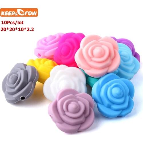 Keep&grow 10Pcs Perle Silicone Beads Dentition 20mm Flower Baby Teethers BPA Free Rose Baby Teething Toys For DIY Jewelry Making