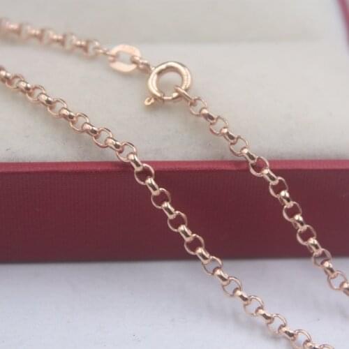 Pure 18k Rose Gold Chain Unisex Luck Rolo Cable Link Chain Necklace 16-24inches