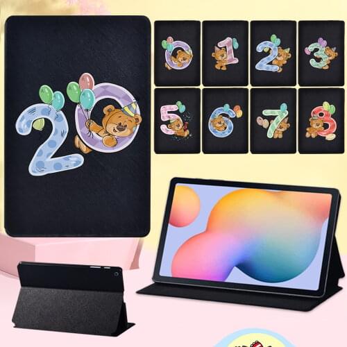 Flip Cover Case for Samsung Galaxy Tab S6 Lite P610/P615 10.4 Inch Cute Bear Number Pattern Tablet Case Tablet Accessories