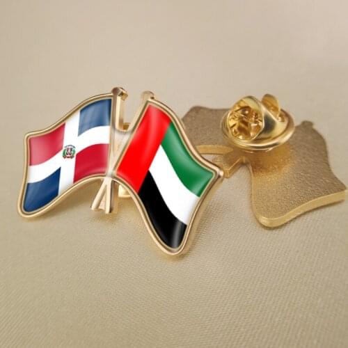Dominican Republic and United Arab Emirates Crossed Double Friendship Flags Lapel Pins Brooch Badges