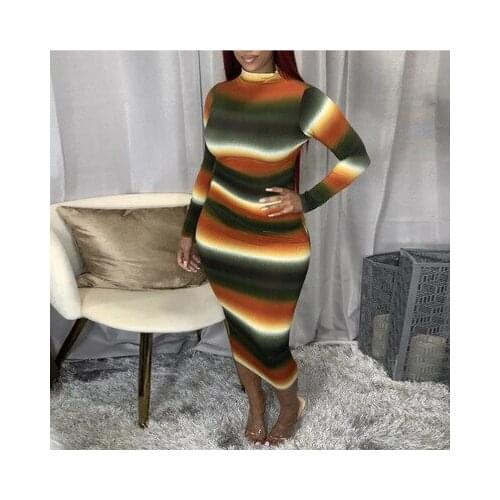 DPSDE 2020 spring women new street casual style long dresses long sleeve round collar dresses printed mid long dresses